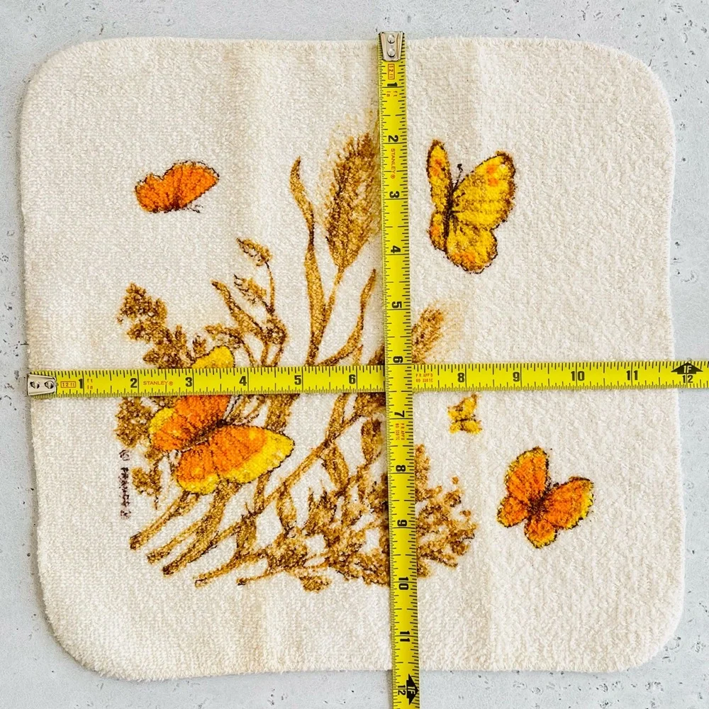 Vintage Franco Bath Washcloth 70s Orange Yellow Butterfly Cotton